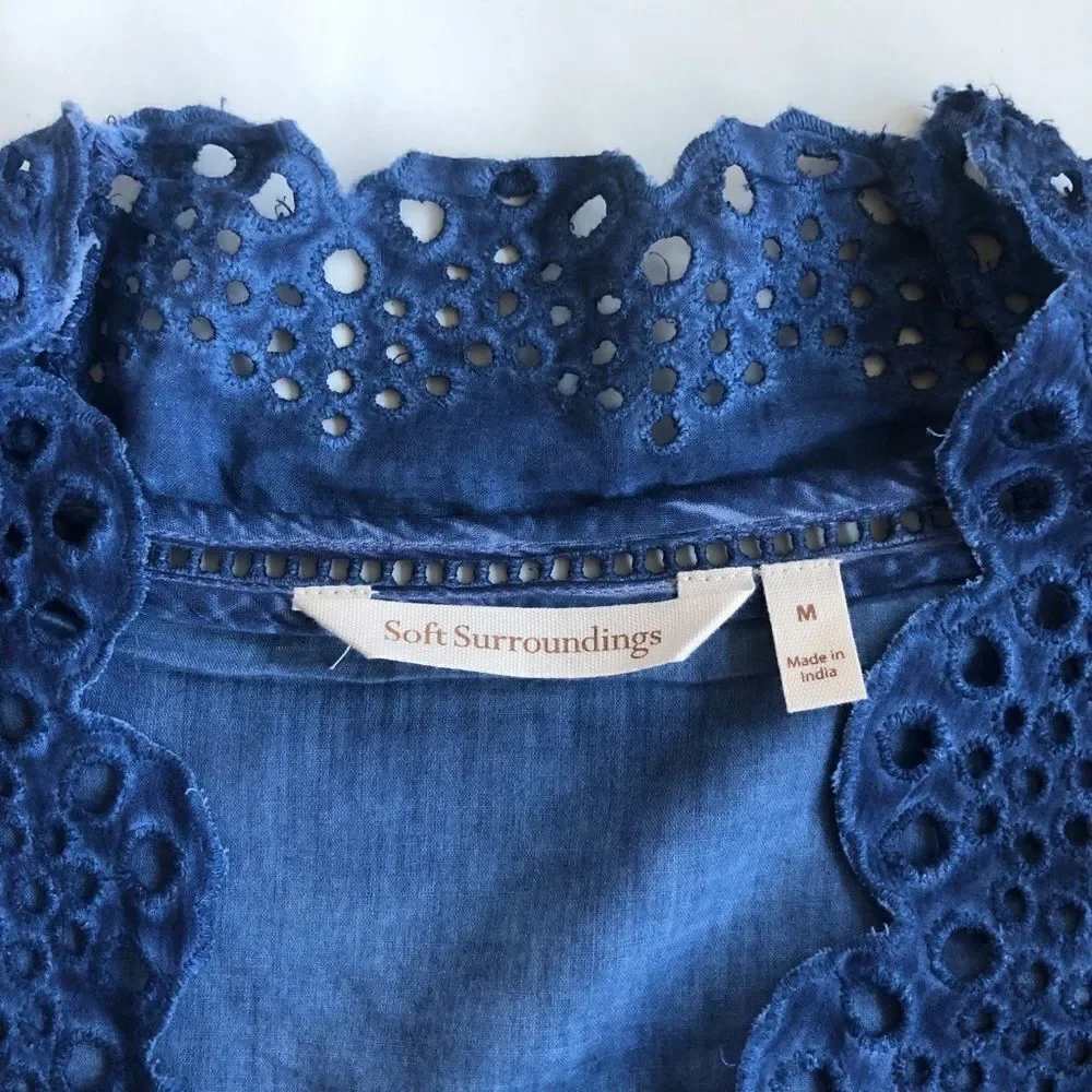 Soft Surroundings Embroidered Tunic Eyelet Blouse Breezy Lagenlook Top Medium - Picture 7 of 9